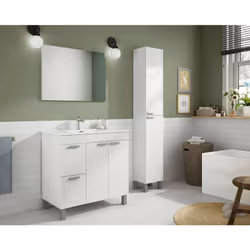 Colonna Bagno Ark, Mobile a colonna per bagno a 2 ante, Armadio pensile sospeso con 2 ripiani, cm 30x25h182, Bianco lucido - Vista aggiuntiva 4