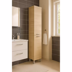 Colonna Bagno Ark, Mobile a colonna per bagno a 2 ante, Armadio pensile sospeso con 2 ripiani, cm 30x25h182, Rovere