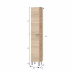 Colonna Bagno Ark, Mobile a colonna per bagno a 2 ante, Armadio pensile sospeso con 2 ripiani, cm 30x25h182, Rovere