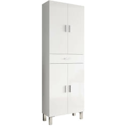 Armadio multiuso grande Amiga, Mobile per bagno o lavanderia a 4 ante e 1 cassetto, Armadio multiuso porta scarpe, 60x29h182 cm, Bianco lucido - Dmora