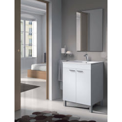 Mobile sottolavabo Abaco, Mobiletto da terra, Armadietto con 2 ante, color bianco lucido, cm 60 x 80 x 45,Bianco