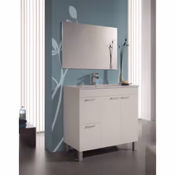 Mobile sottolavabo Aracth, Mobiletto per bagno, Armadio a 2 ante e due cassetti con specchio, lavabo non incluso, cm 80x45h80, Bianco lucido - Vista aggiuntiva 4