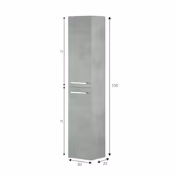 Colonna Bagno Notte, Mobile a colonna per bagno a 2 ante, Armadio pensile sospeso con 2 ripiani, cm 30x25h150, Grigio cemento