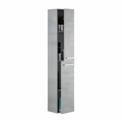 Colonna Bagno Notte, Mobile a colonna per bagno a 2 ante, Armadio pensile sospeso con 2 ripiani, cm 30x25h150, Grigio cemento - Vista aggiuntiva 4