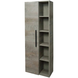 Dmora - Mobile colonna Achisa, Mobile per bagno a 1 anta, Armadio pensile sospeso con 5 ripiani, 51x25h135 cm, Rovere