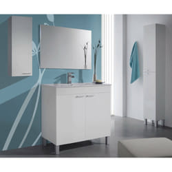 Mobile sottolavabo Alakin, Mobiletto per bagno a 2 ante, Armadietto da terra con specchio, lavabo non incluso, cm 80x45h80, Bianco