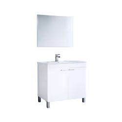 Mobile sottolavabo Alakin, Mobiletto per bagno a 2 ante, Armadietto da terra con specchio, lavabo non incluso, cm 80x45h80, Bianco