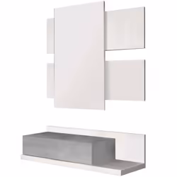 MOBILE DA INGRESSO - Entratina sospesa con specchio, Mobile con cassetto per entrata, 75x29h90 cm, Bianco e Cemento. STRUTTUR ...