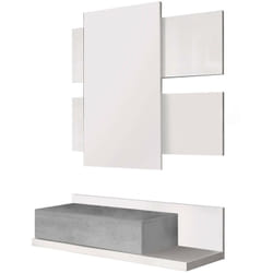 Dmora - Mobile da ingresso Anro, Entratina sospesa con specchio, Mobile con cassetto per entrata, 75x29h90 cm, Bianco e Cemento