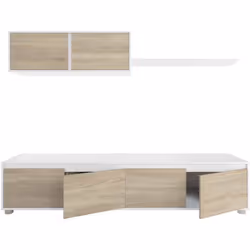PARETE ATTREZZATA - Mobile da soggiorno porta TV, Composizione set salotto, Set salotto con pensile, 200x41h43 cm, Bianco e R ...