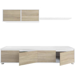 Dmora - Parete attrezzata Amir, Mobile da soggiorno porta tv, Composizione set salotto, Set salotto con pensile, 200x41h43 cm, Bianco e Rovere