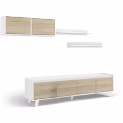 PARETE ATTREZZATA - Mobile da soggiorno porta TV, Composizione per salotto con pensile e mensola, 200x50h41 cm, Bianco e Rove ...