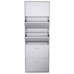 Dmora - Scarpiera Anatra, Armadio portascarpe a 5 ante a ribalta, Scarpiera alta da ingresso, Scarpiera moderna, 70x17h180 cm, Bianco lucido