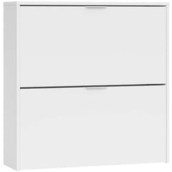Scarpiera Anakin, Armadio portascarpe a 2 ante a ribalta, Scarpiera bassa da ingresso, Mobile basso, 75x22h76 cm, Bianco - Dmora