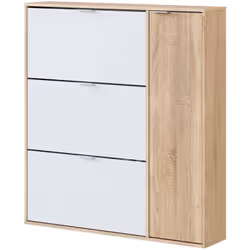SCARPIERA - Armadio portascarpe a 4 ante, Mobile basso multiuso con 5 ripiani, Scarpiera moderna, 106x22h115 cm, Rovere e Bia ...