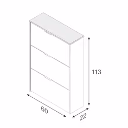 Scarpiera Asca, Armadio portascarpe a 3 ante a ribalta, Mobile con doppia capienza per max 18 paia di scarpe, cm 70x17h180, Rovere e Bianco lucido