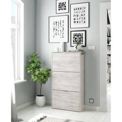 Scarpiera Asca, Armadio portascarpe a 3 ante a ribalta, Mobile con doppia capienza per max 18 paia di scarpe, cm 70x17h180, Bianco