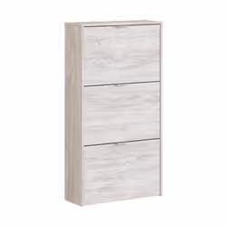 Scarpiera Asca, Armadio portascarpe a 3 ante a ribalta, Mobile con doppia capienza per max 18 paia di scarpe, cm 70x17h180, Bianco