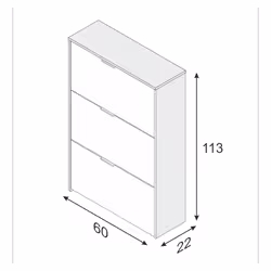 Scarpiera Asca, Armadio portascarpe a 3 ante a ribalta, Mobile con doppia capienza per max 18 paia di scarpe, cm 70x17h180, Bianco