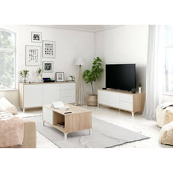 Tavolino da salotto Axinia, Tavolino da caffÃ¨, Tavolo basso da soggiorno, cm 100x50h40, Rovere e Bianco