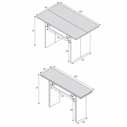 Tavolo allungabile Arila, Tavolo estensibile con apertura a libro, Tavolo consolle ausiliare pieghevole, cm 120x35h77, Bianco e Cemento
