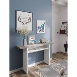 Tavolo allungabile Arila, Tavolo estensibile con apertura a libro, Tavolo consolle ausiliare pieghevole, cm 120x35h77, Bianco e Cemento - Vista aggiuntiva 4
