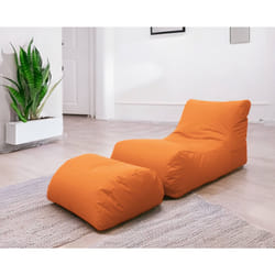 Chaise Longue moderna da Alton, Made in Italy, Poltrona con poggiapiedi in Nylon, Pouf imbottito per camera da letto, cm 120x80h60, colore Arancio