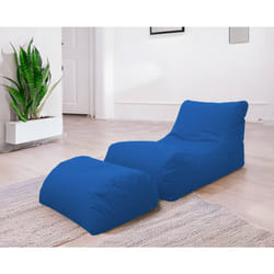 Chaise Longue moderna da Alton, Made in Italy, Poltrona con poggiapiedi in Nylon, Pouf imbottito per camera da letto, cm 120x80h60, colore Blu