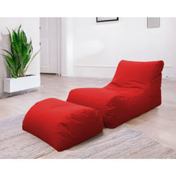 Chaise Longue moderna da Alton, Made in Italy, Poltrona con poggiapiedi in Nylon, Pouf imbottito per camera da letto, cm 120x80h60, colore Rosso