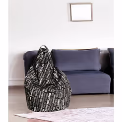 Poltrona a sacco con fantasia con Marisa, colore bianco e nero, Misure 80 x 120 x 80 cm