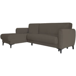 Divano letto con penisola Aber, Divano ad angolo reversibile, Sofà contenitore moderno con chaise longue e 3 cuscini, 230x153h85 cm, Marrone - Dmora