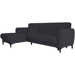 Divano letto con penisola Aber, Divano ad angolo reversibile, Sofà contenitore moderno con chaise longue e 3 cuscini, 230x153h85 cm, Blu - Dmora