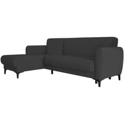 Divano letto con penisola Aber, Divano ad angolo reversibile, Sofà contenitore moderno con chaise longue e 3 cuscini, 230x153h85 cm, Antracite - Dmora