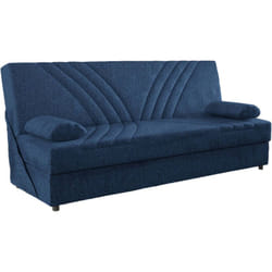 Dmora - Divano letto 3 posti Apicella, Divano contenitore 2 cuscini inclusi, Sofà da soggiorno in tessuto con apertura click-clack, 181x81h88 cm, Blu
