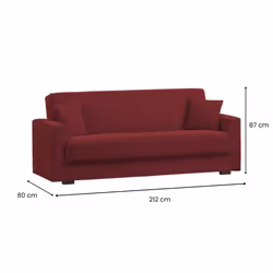 Divano letto Ambrogino, Divano letto contenitore lineare a 3 posti, SofÃ  da soggiorno in tessuto imbottito con apertura click-clack, Cm 212x80h87, Rosso