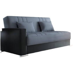 Divano letto 3 posti Arix, Divano contenitore in ecopelle e tessuto, Sofà con apertura click-clack e 2 cuscini, 230x96h101 cm, Nero e Grigio - Dmora