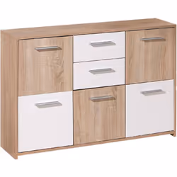 CREDENZA - Buffet da soggiorno, Madia da salotto, Dispensa da cucina, 115x30 h77 cm, Bianco e Quercia. STRUTTURA E UTILIZZO - ...