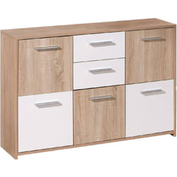 Credenza Dvega, Buffet da soggiorno, Madia da salotto, Dispensa da cucina, 115x30 h77 cm, Bianco e Quercia - Dmora