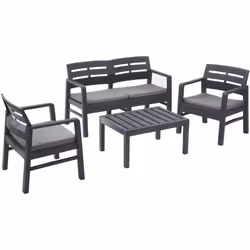 SET SALOTTO DA ESTERNO - Composizione da giardino con 2 poltrone, 1 divano ed 1 tavolino, Salottino indoor e outdoor con cusc ...