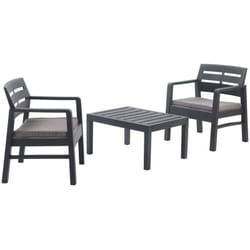 Set salotto da esterno Alfio, Composizione da giardino con 2 poltrone e 1 tavolino, Salottino indoor e outdoor con cuscini, 100% Made in Italy,