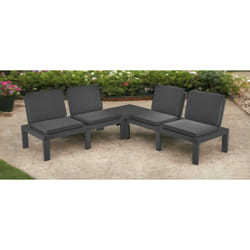 Set salotto da esterno Ermes, Set da giardino con cuscini composto da 2 poltrone con cuscini e 1 tavolino, Salottino indoor, 100% Made in Italy, Cm 130x65h70, Antracite