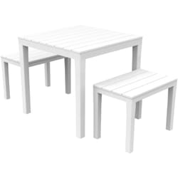 Set salotto da esterno Alambico, Composizione da giardino con 1 tavolo quadrato e 2 panche, Salottino indoor e outdoor da Pic Nic, 100% Made in