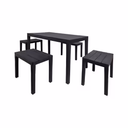 Set salotto da esterno Asta, Set da giardino composto da 4 panchine e 1 tavolo da pic nic, Salottino indoor, 100% Made in Italy, Cm 138x78h72, Antracite - Vista aggiuntiva 2