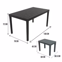 Set salotto da esterno Asta, Set da giardino composto da 4 panchine e 1 tavolo da pic nic, Salottino indoor, 100% Made in Italy, Cm 138x78h72, Antracite - Vista aggiuntiva 3