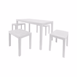 Set salotto da esterno Asta, Set da giardino composto da 4 panchine e 1 tavolo da pic nic, Salottino indoor, 100% Made in Italy, Cm 138x78h72, Bianco - Vista aggiuntiva 2