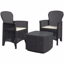 SET SALOTTO DA ESTERNO - Set da giardino con 2 poltrone ed 1 tavolino contenitore, Salottino effetto rattan, 100% Made in Ita ...