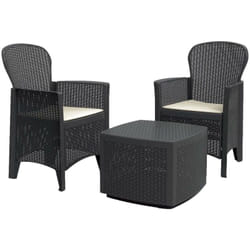 Set salotto da esterno Anny, Set da giardino, Salottino effetto rattan, 100% Made in Italy, 2 poltrone e 1 tavolino contenitore, Antracite - Dmora