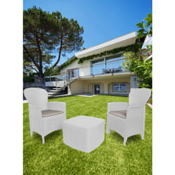 Set salotto da esterno Anny, Set da giardino, Salottino effetto rattan, 100% Made in Italy, 2 poltrone e 1 tavolino contenitore, Bianco - Dmora