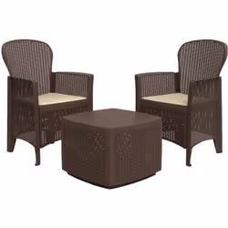 SET SALOTTO DA ESTERNO - Composizione da giardino con 2 poltrone ed 1 tavolino contenitore, Salottino effetto rattan, 100% Ma ...