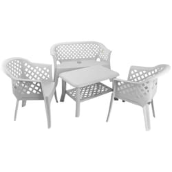 Dmora - Set salotto da esterno Adone, Composizione da giardino con 2 poltrone, 1 panchina ed 1 tavolino, Salottino indoor ed outdoor, 100% Made in